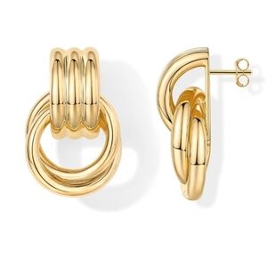 14K Gold Plated Chunky Dangle Door Knocker Earrings